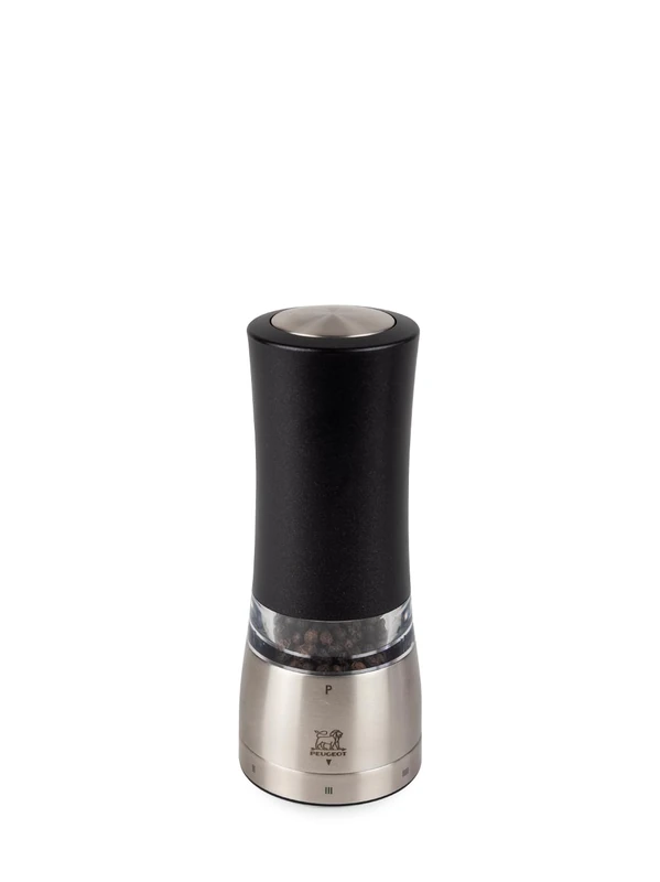 PEUGEOT - Daman u'Select Electric Pepper Mill 16 cm - 6 Pre-Set Grind Settings - Peppercorns Included - Aluminum - Designed in France - Iridescent Black Finish