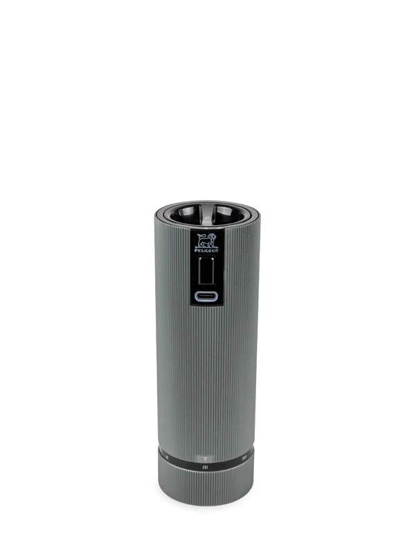 PEUGEOT - Rechargeable Electric Pepper Mill, Line u'Select 15 cm + Peppercorns Included - 6 Pre-Set Grind Settings - Aluminum - Carbon Finish