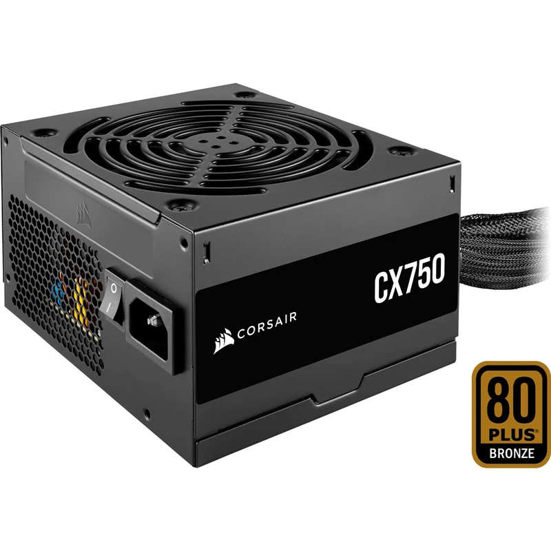 CORSAIR CX750 ATX 750W Power Supply - 80 Plus Bronze Certified - Low Noise - Sheathed Cables - Non-Modular - EU - Black