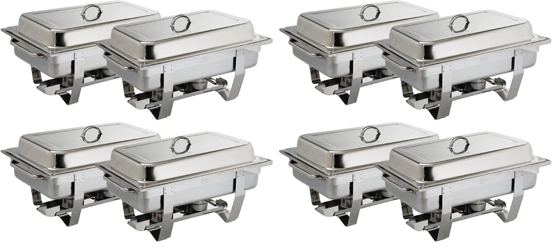 Olympia Milan 9 Litres Chafing Stainless Steel Set with Heat Insulating Lid - Twin Burners, Carry Handles - 4pc (635 x 317.5 x 102 mm) (Pack of 2)
