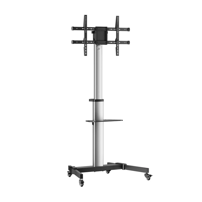AISENS - FT86TRE-197 - Floor Stand with Wheel, DVD Tray for Monitor/TV 50 kg 37-86, Black-Silver