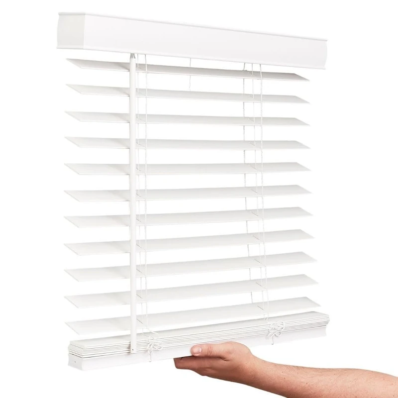 LOTUS & WINDOWARE Cordless Faux Wood Blinds, 23" Wide x 84" Long, Smooth, Snow White, 2 Inch Horizontal Blinds – for Living Room, Bedroom, Interior Door Windows