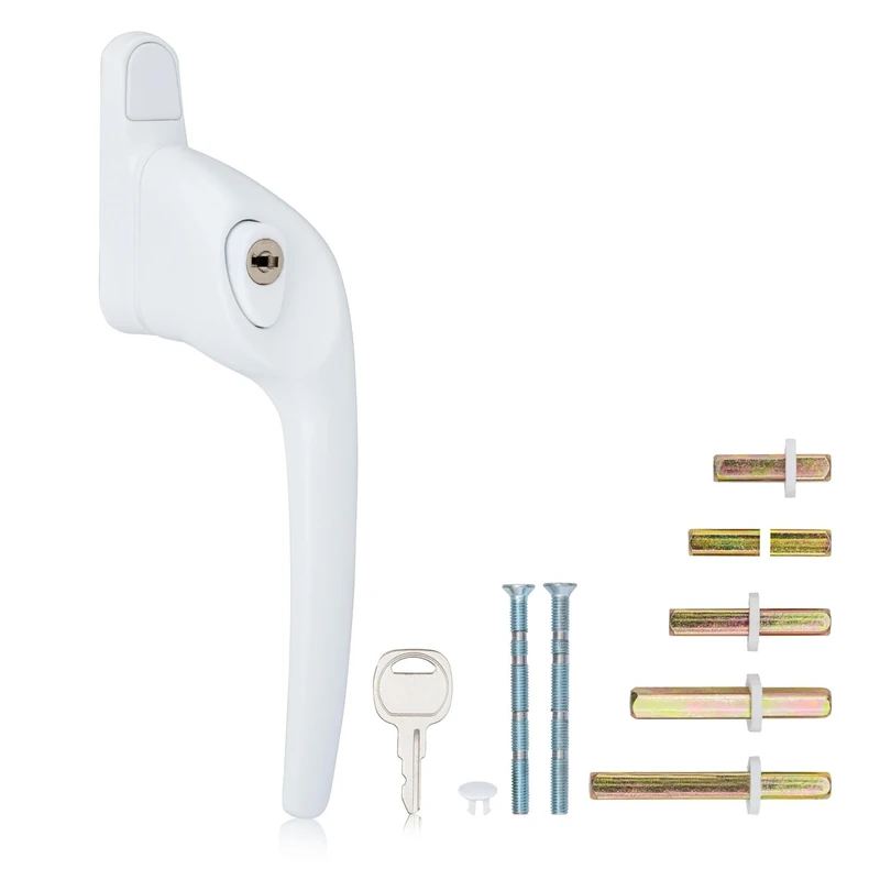 XFORT Cranked Locking Window Handle Installation Kit in White, Right Hand UPVC Window Handle Replacement, Offset Lockable Window Lever