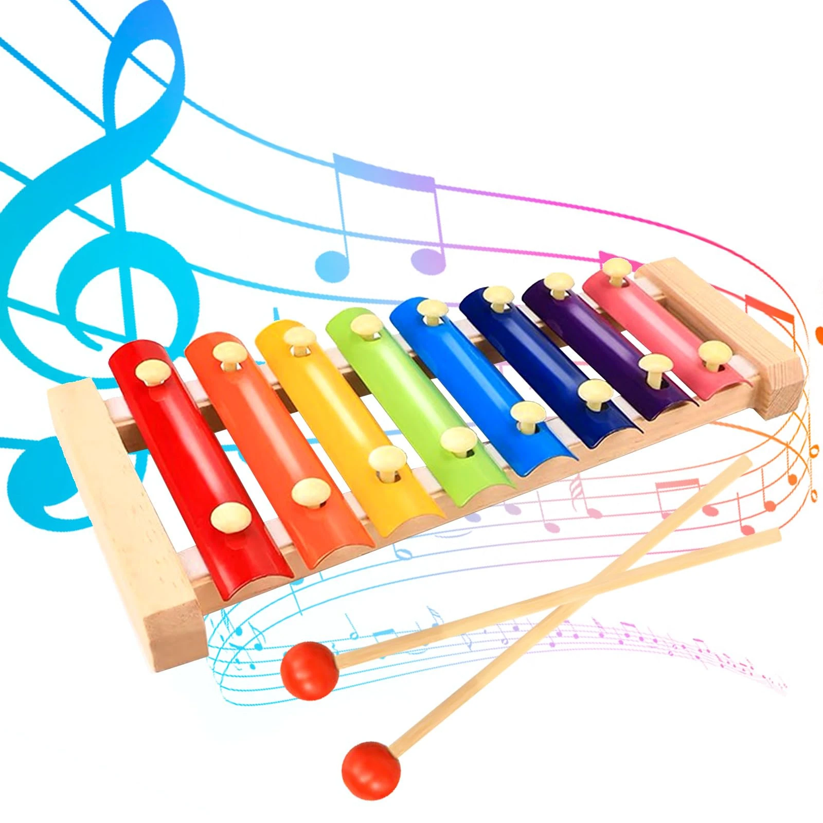 Xylophone for Kids, Xerteam Natural Wooden Xylophone, 8 Tone Toddler Glockenspiel for Kids with 2 PCS Wooden Mallets, Puzzle Musical Toy Octave