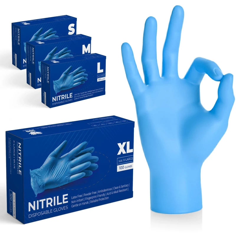 The Real Touch Blue Professional Nitrile Powder Free Multi-Purpose Gloves, Disposable, Extra Strong - Box of 100 (Blue, X-Large)