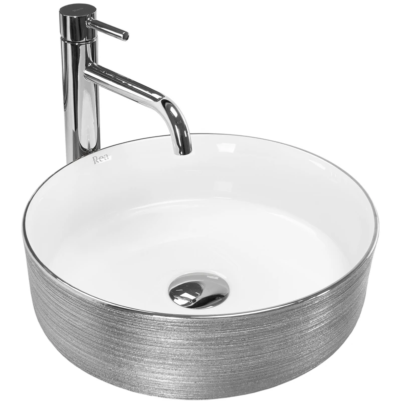 Rea Bathroom Sink Made of Ceramic Sami Brush Silver/White - Silver/White - REA-U3304