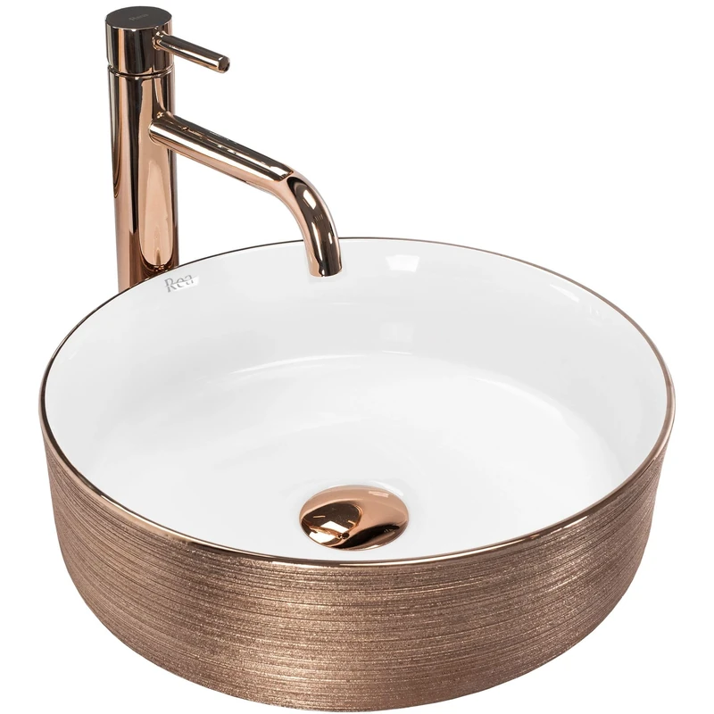 Rea Bathroom Sink Made of Ceramic Sami Brush Rose Gold/White - Rose Gold/White - REA-U3303