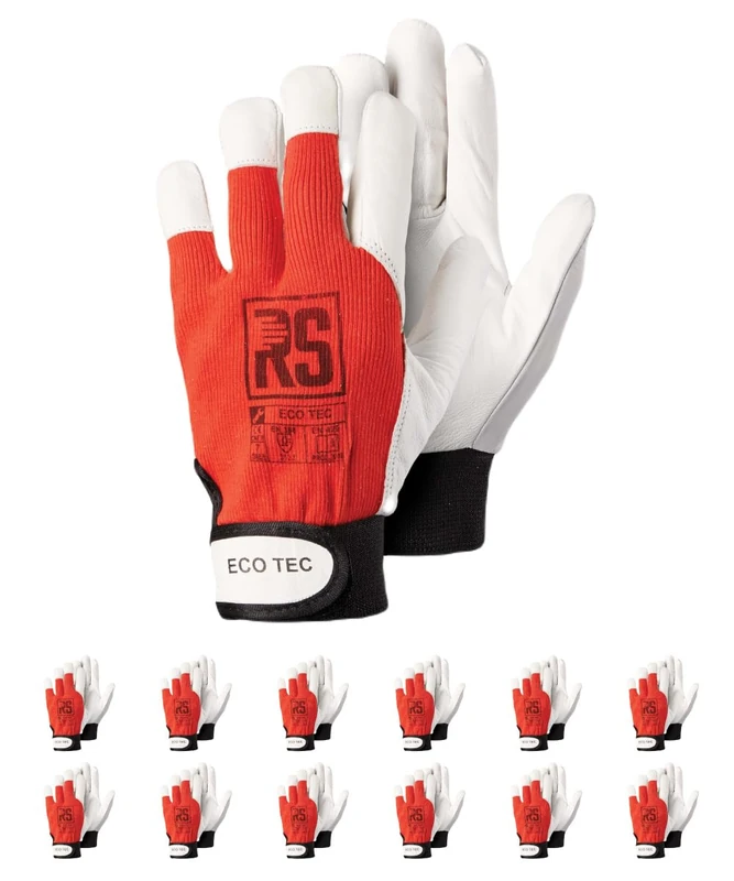 RS Eco Tec Premium Leather Assembly Gloves, Size 11, 12 Pairs, Red/White, Made Goatskin Leather Assembly Gloves, Work Gloves