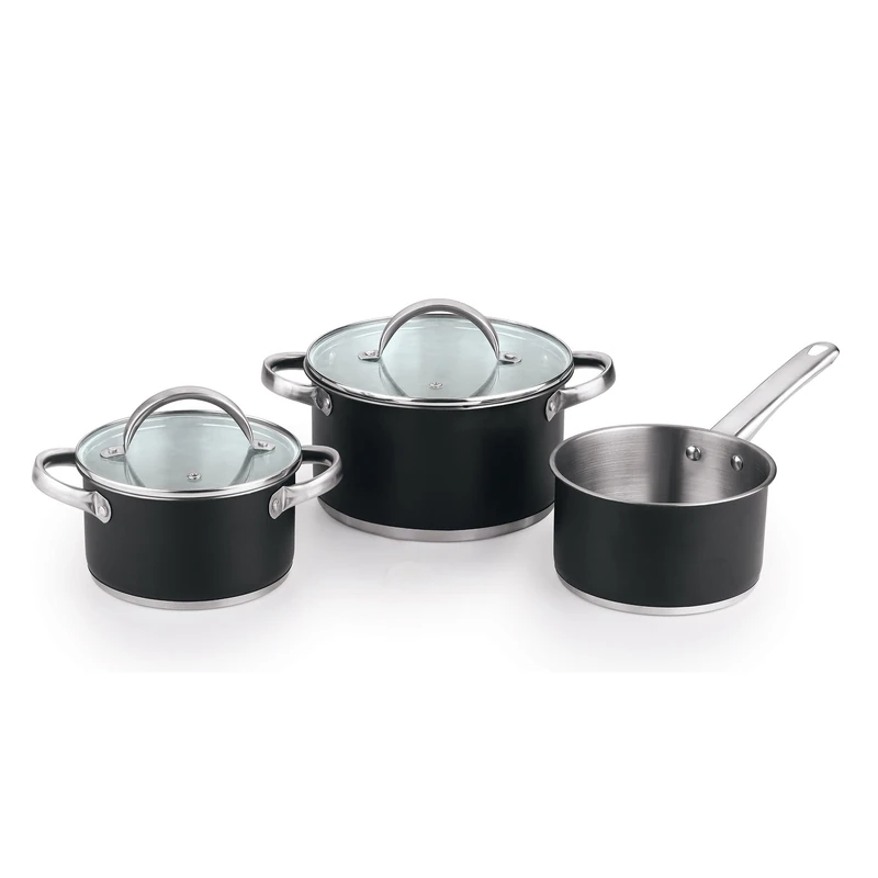 Kitchen Set 5 Pieces (2 Casseroles with Lid + Saucepan) Stainless Steel Coating HTR IND Round SG