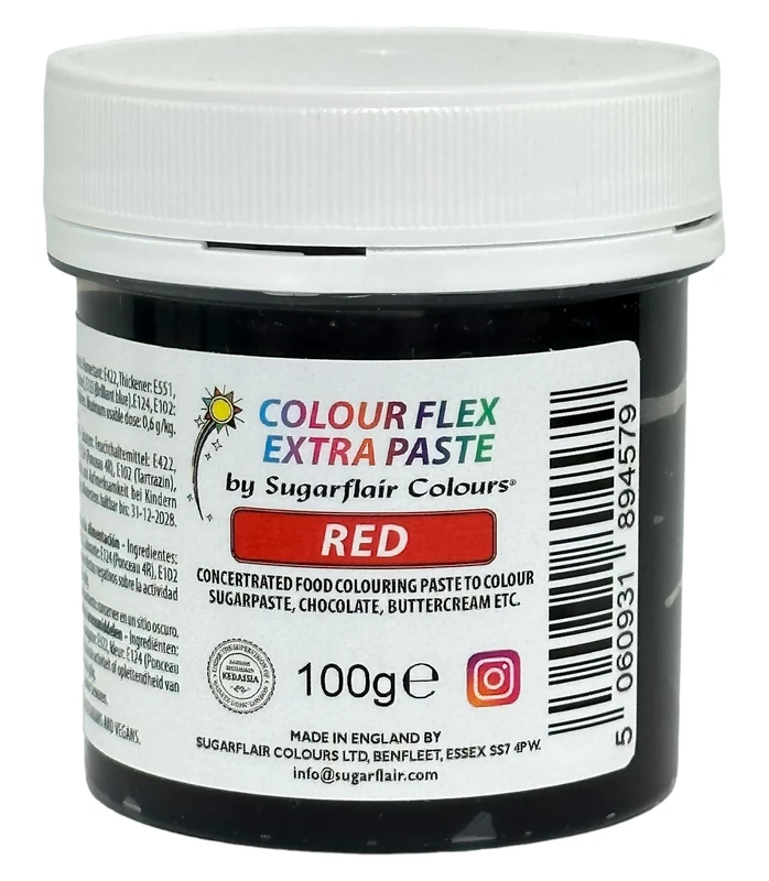 Colour Flex Food Colouring Paste Red - Extra Concentrated, Vibrant Food Colouring For Buttercream, Chocolate, Sugar Paste, Icing, Fondant, Royal Icing, Cake Decorations and More - 100g