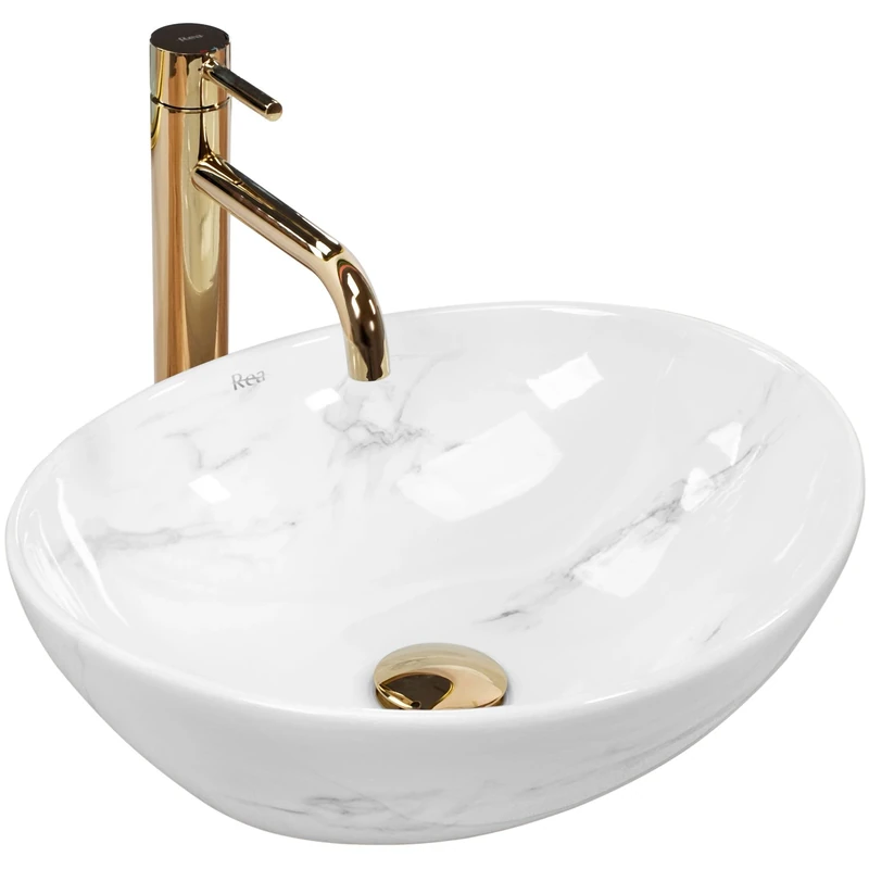 Rea Bathroom Sink Made of Ceramic Sofia Marble Nature - Stone Imitation - REA-U6605