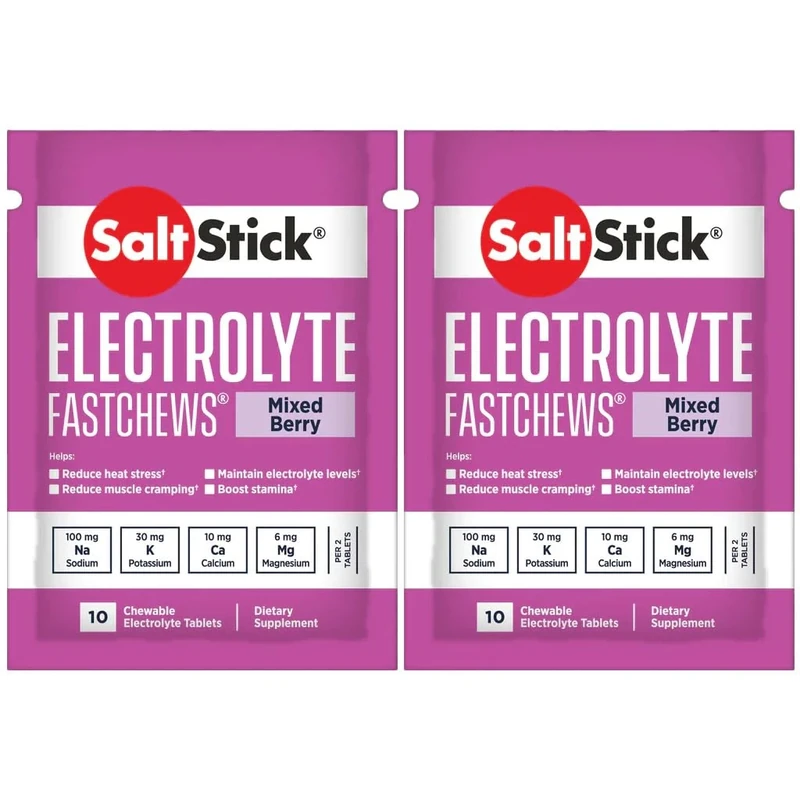 SaltStick Fastchews, Electrolyte Replacement Tablets for Rehydration, Exercise Recovery, Youth & Adult Athletes, Hiking & Sports Recovery, 2 x Packets of 10 Tablets (Mixed Berry)