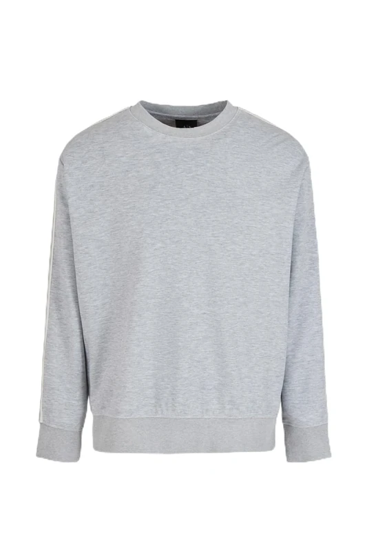 Armani Exchange Men's, Essential, Crew Neck, White Stripes Sweatshirt, B09B Heater Grey, XL, B09b Heater Grey, XL