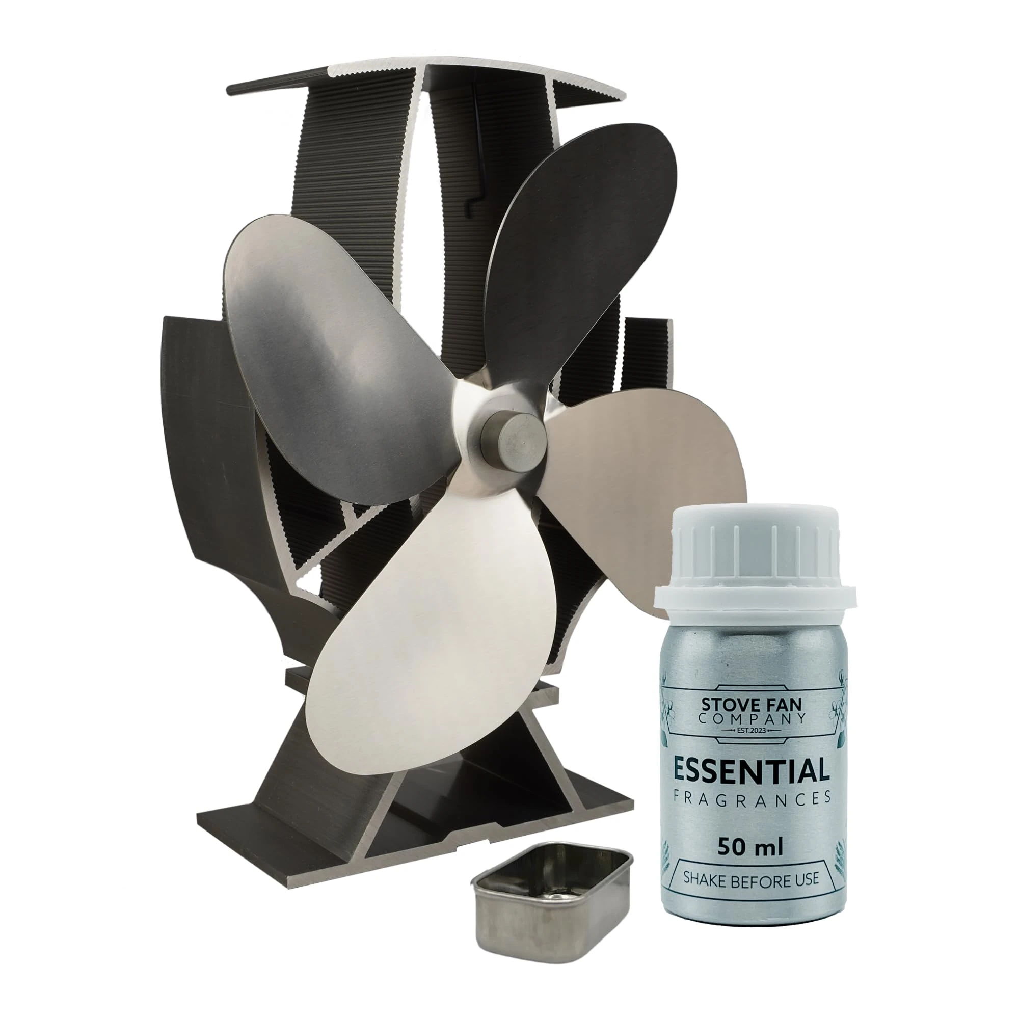 Forest Master Mini SuperFast Air Stove Fan with Fragrance Holder - Wood Burners and Log Burners - Efficient Heat Distribution and Scented Ambiance (Includes Fragrance) (Stainless Steel)