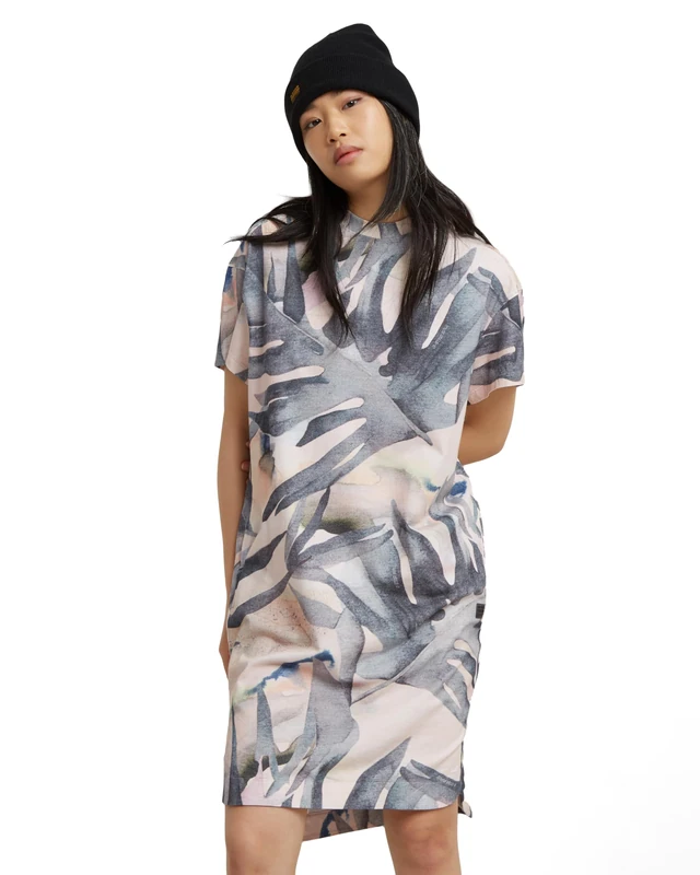G-Star Women's Printed Loose T-Shirt Dress , Multicolor (coral pink watertexture palm D24484-D611-G538), L