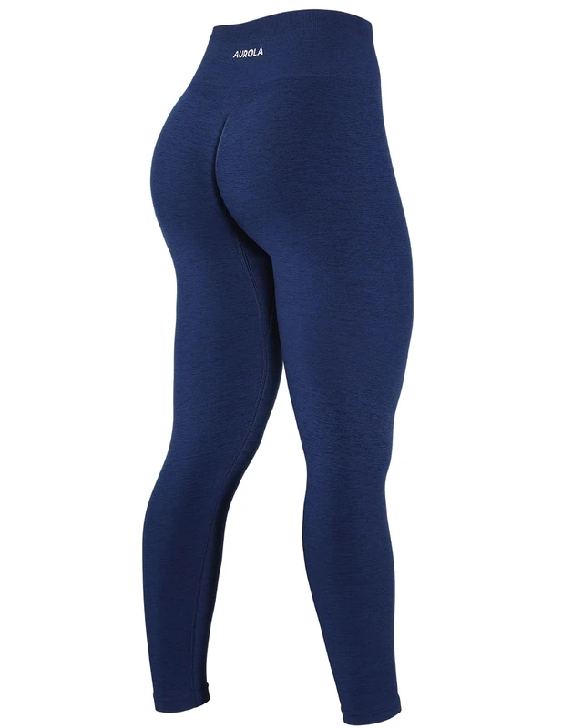 AUROLA Workout Leggings for Women Seamless Scrunch Tights Tummy Control Gym Fitness Girl Sport Active Yoga Pants, Deep Blue, Large