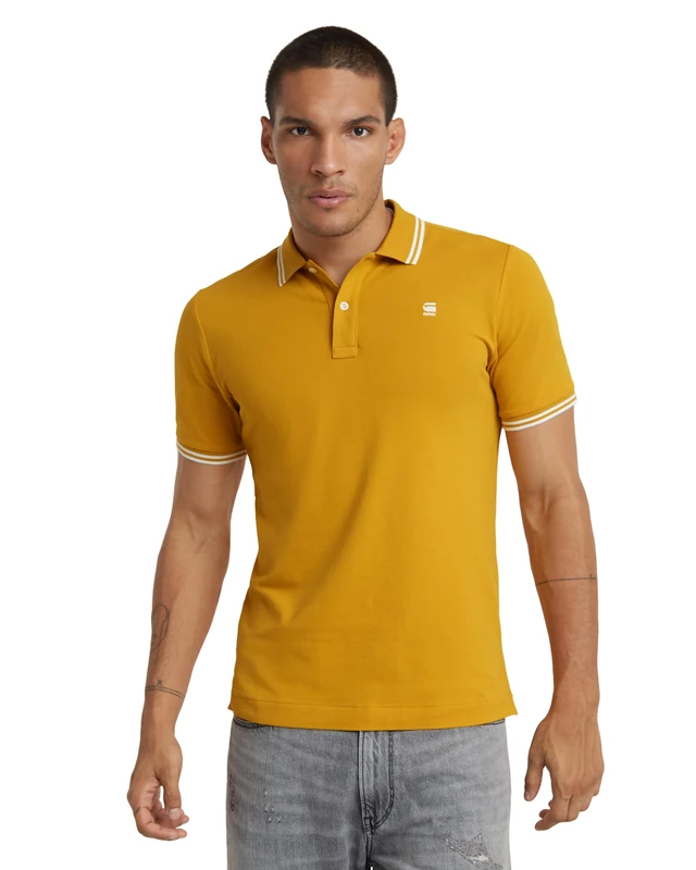 G-Star Men's Dunda Slim Stripe Polo , Yellow (dk spice D17127-5864-8171), S