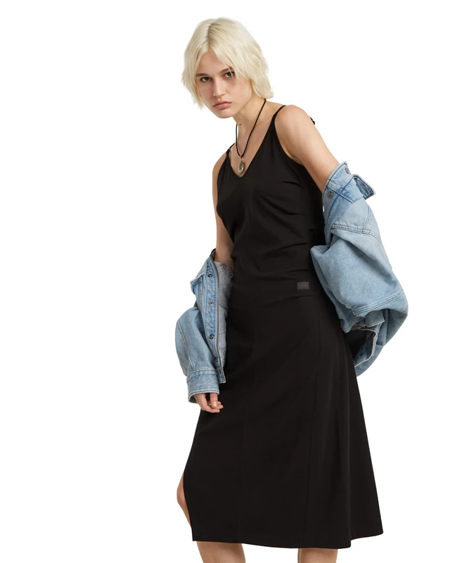G-Star Women's Spaghetti Strap Slit Dress , Black (dk black D24573-B771-6484), M