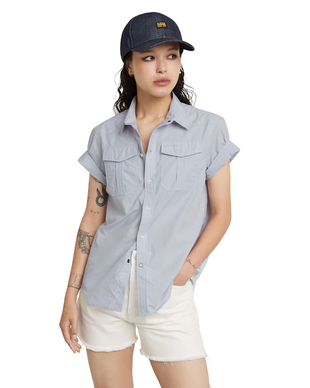 G-Star Women's Military Button Down Shirt , Multicolor (grapeade mini stripe D24592-C667-G460), XS