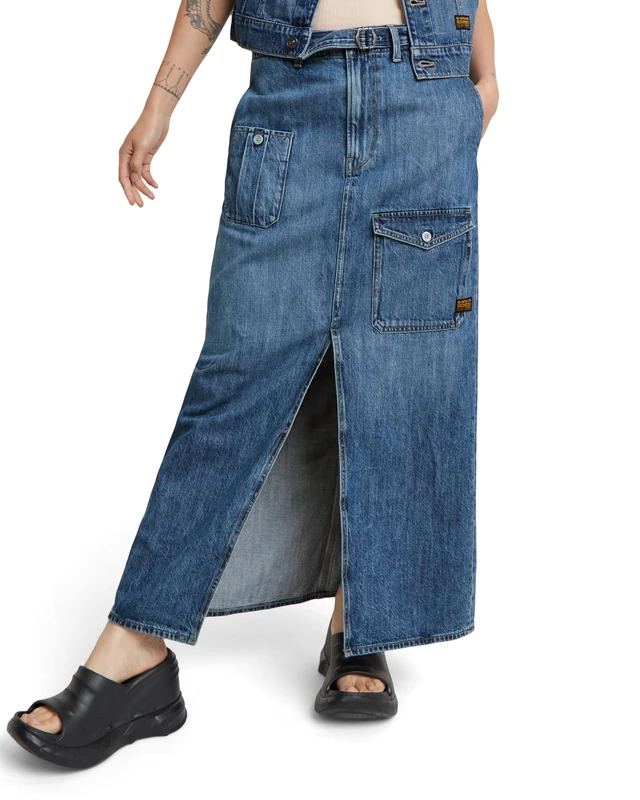 G-Star Women's Belted Cargo Long Skirt , Blue (faded cliffside blue D24886-D536-G326), 32
