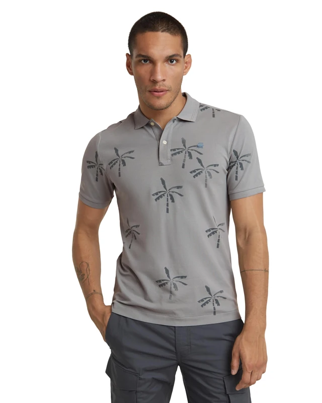 G-Star Men's Dunda Slim Allover Polo, Multicolor (correct winter grey palm D24359-C335-G525), S