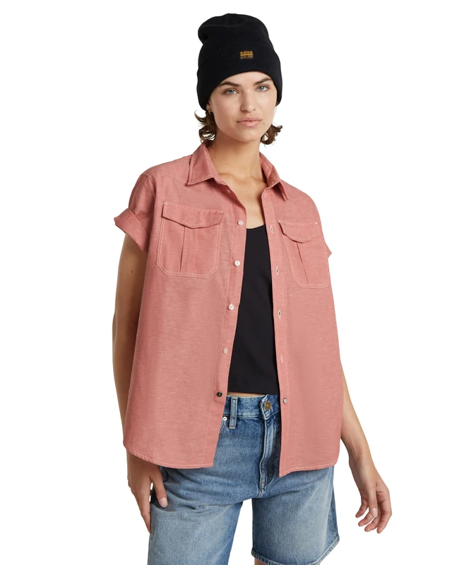 G-STAR RAW Women's Military Button Down Shirt, Multicolored (Pink Ink/Milk), M