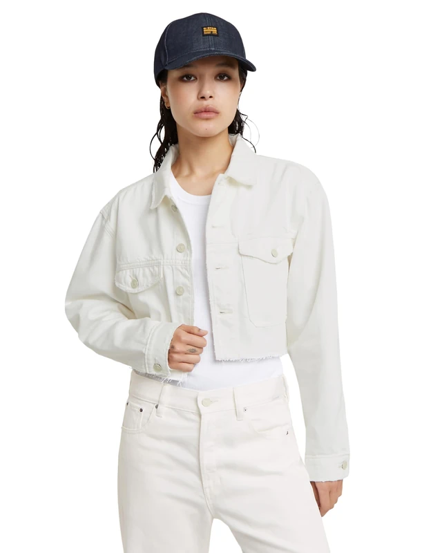 G-Star Women's Cropped Wander Jacket Destroyed , Beige/khaki (lt chalk gd destroyed D24943-D300-G646), XL