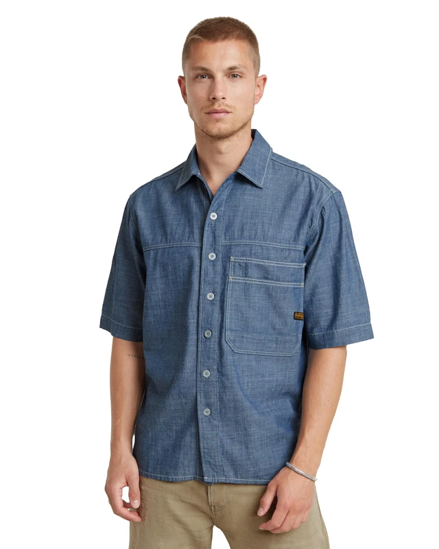 G-Star Men's Double Pocket Relaxed Shirt, Blue (rinsed D24603-D558-082), S