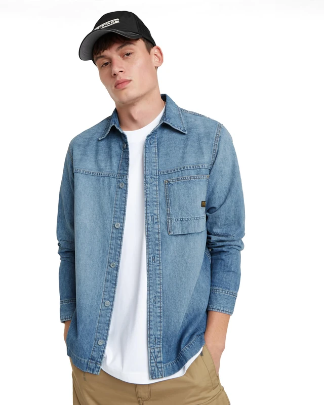 G-Star Men's 1-Pocket Regular Denim Shirt, Blue (sun faded thames D24764-D539-G341), M