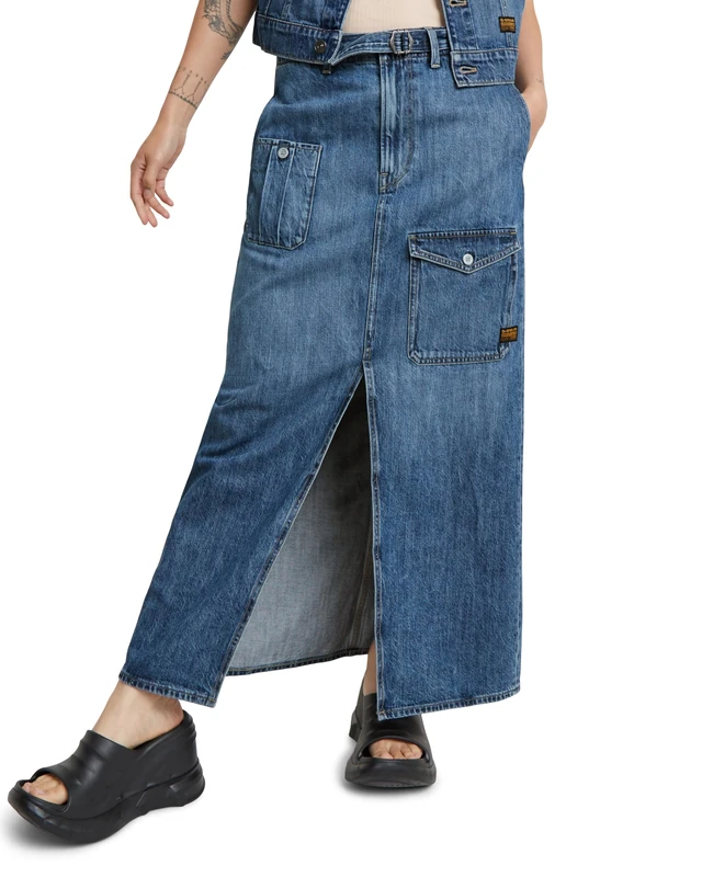 G-Star Women's Belted Cargo Long Skirt , Blue (faded cliffside blue D24886-D536-G326), 28