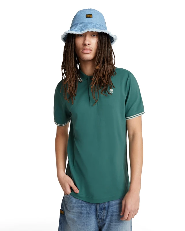 G-Star Men's Dunda Slim Stripe Polo , Green (blue spruce D17127-5864-G282), L