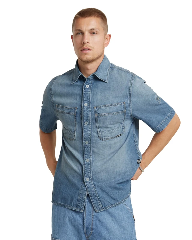 G-Star Men's Slanted Double Pocket Regular Shirt , Blue (sun faded thames D24602-D539-G341), S