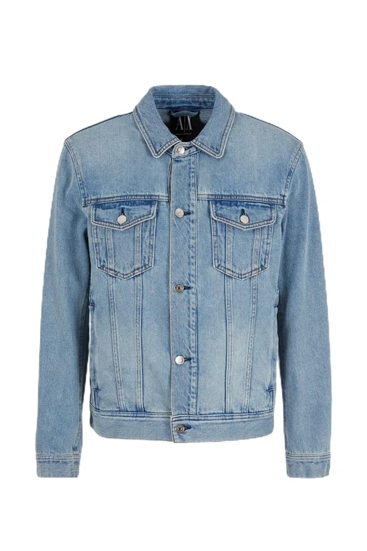 Armani Exchange Men's Icon Project, Button Logo Jacket, Indigo Denim, L, Indigo denim, L