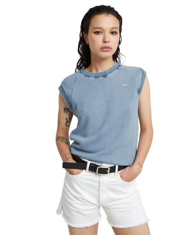 G-Star Women's Distressed Raglan Sweater, Blue (sun faded indigo D24581-D583-B503), XS