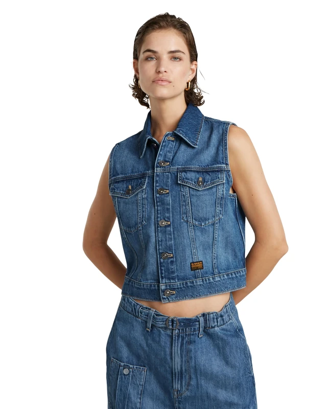 G-Star Women's Shrunken Denim Vest , Blue (faded cliffside blue D24570-D536-G326), XXS