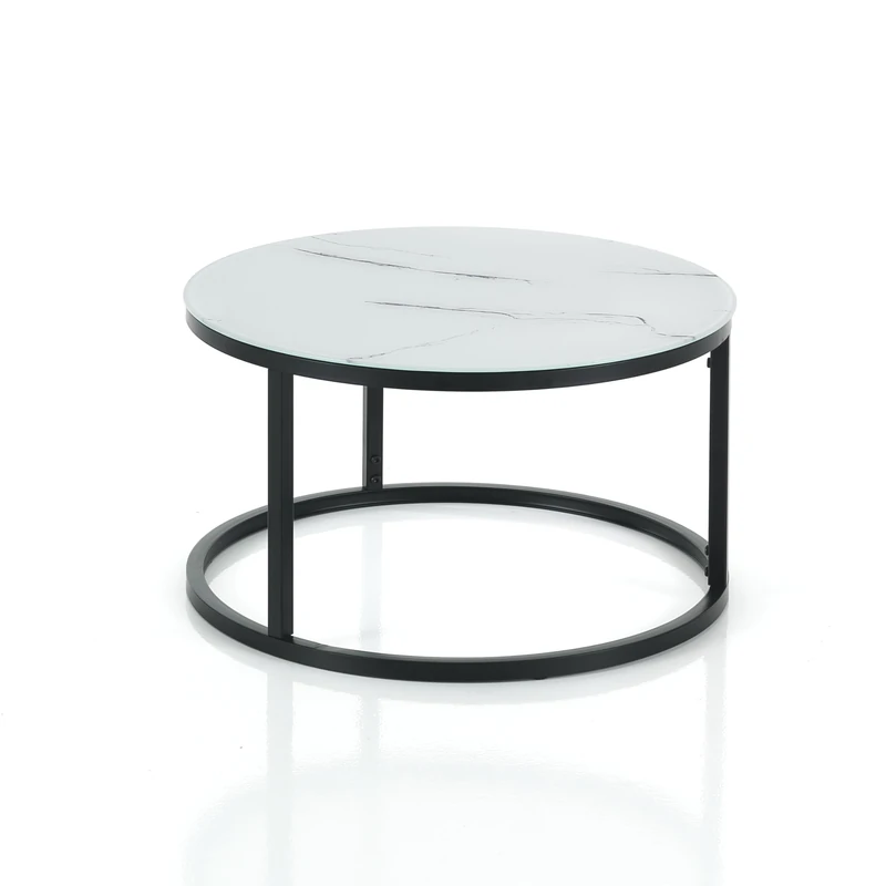 Wink Design Belval Coffee Table, Marble Matt White, Matt Black, H33 x Ø 60 cm