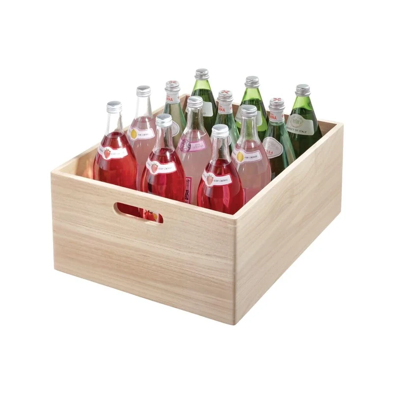 iDesign Extra Large Paulownia Wood Multi-Purpose Storage Bin with Handles, Natural