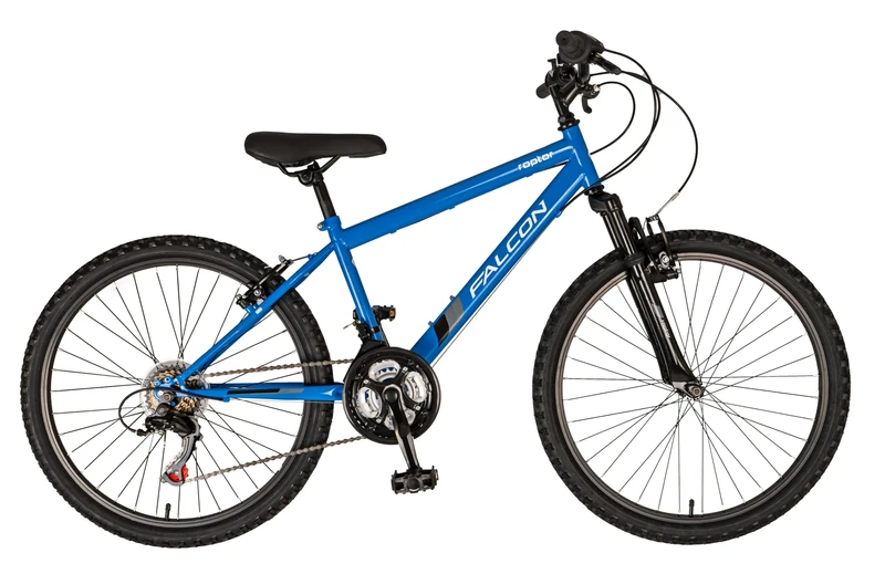 Falcon Raptor 24" Kids Suspension Bike | Junior MTB Style Girls Boys Sport Bicycle | 18 Speed, Adjustable Height, Front Suspension | Blue | Ages 6+