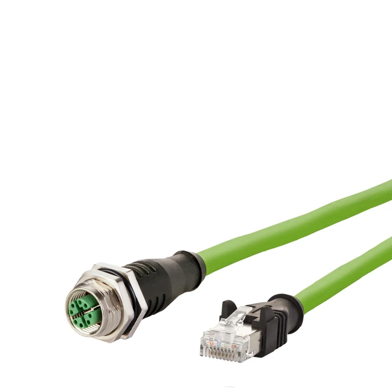 METZ CONNECT 142M2X25050 M12 Network Cable, Patch Cable CAT 6a S/FTP 5.00 m Green PUR Coating, Acid Coating