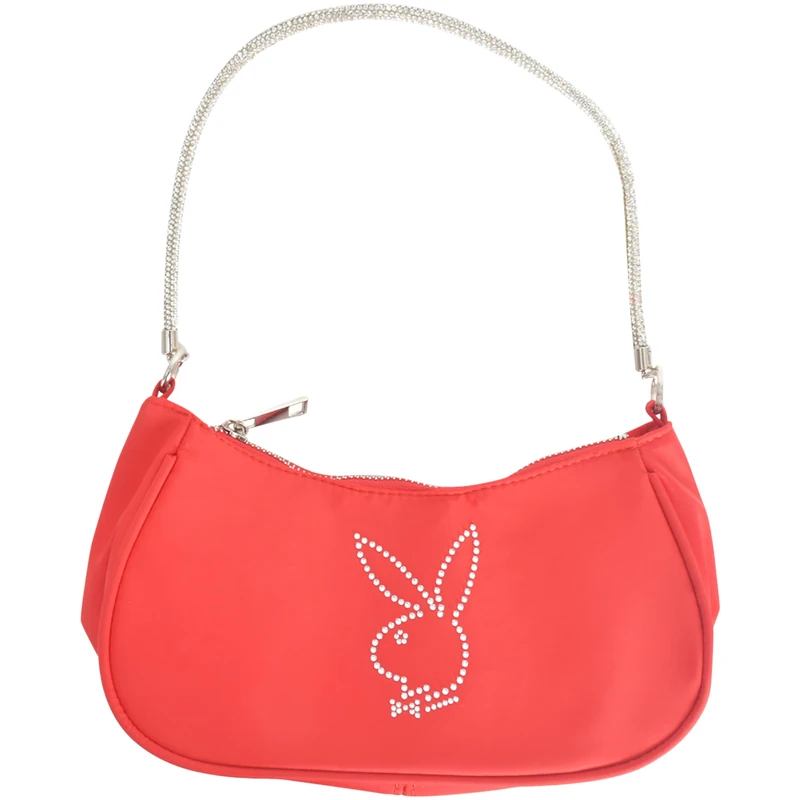 Playboy Shoulder Bag, Women's Purse Handbag with Rhinestone Carry Strap and Bunny Logo, Red, Red - Image 1