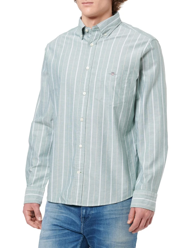 GANT REG Classic Oxford Stripe Shirt - Green, XXL - Image 1