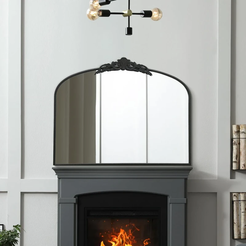 MirrorOutlet The Crown - Black Metal Framed Classic Arched Wall Mirror with Feature Crown 40" X 31" (102CM X 80CM) Black. 2cm Wide Frame and 3cm Deep