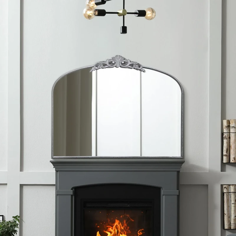 MirrorOutlet The Crown - Silver Metal Framed Classic Arched Wall Mirror with Feature Crown 40" X 31" (102CM X 80CM) Black. 2cm Wide Frame and 3cm Deep.