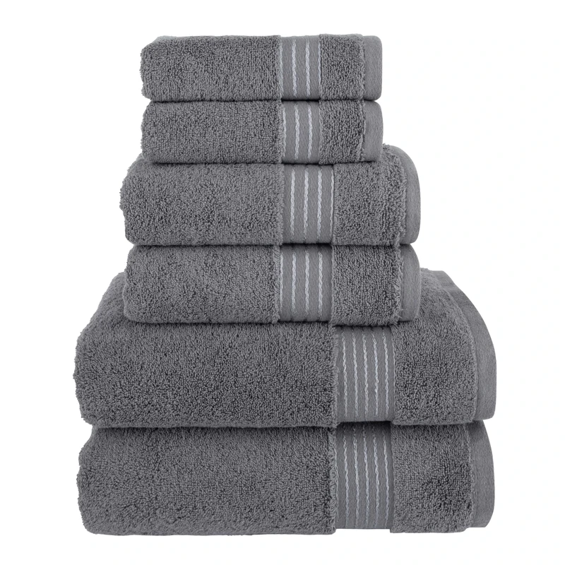 Elegant Comfort Premium Cotton 6-Piece Towel Set, Includes 2 Washcloths, 2 Hand Towels and 2 Bath Towels, 100% Turkish Cotton - Highly Absorbent and Super Soft Towels for Bathroom, Grey