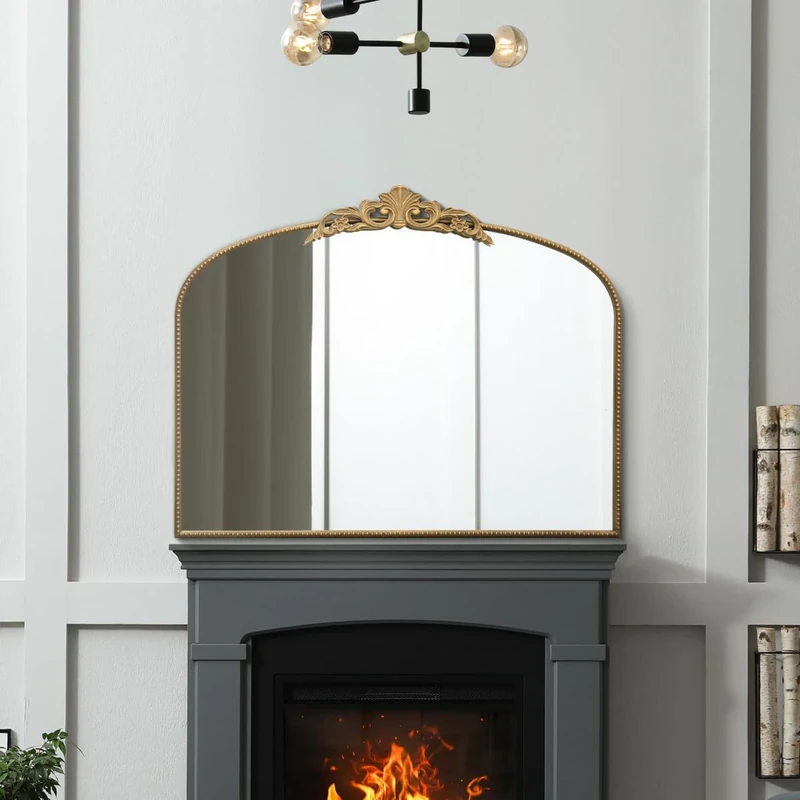 MirrorOutlet The Crown Gold Metal Framed Arched Wall Mirror - 40x31in