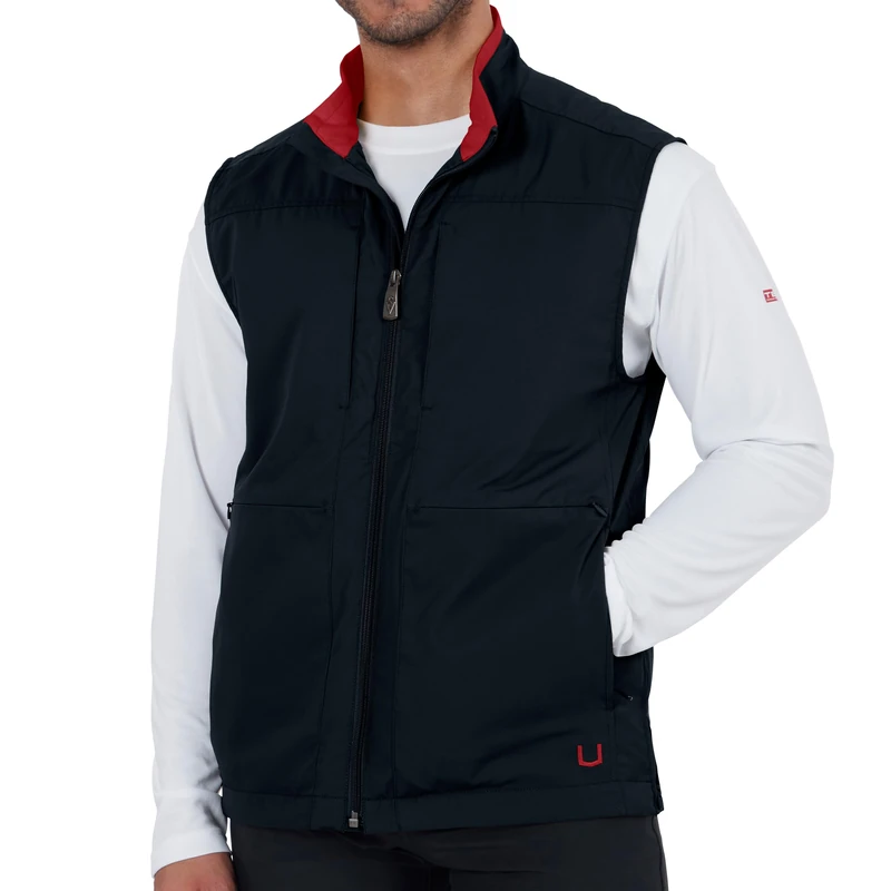 SCOTTeVEST Best Travel Vest for Men - 26 Hidden Pockets - Water Repellent for Travel & More, Black/Chili, Small