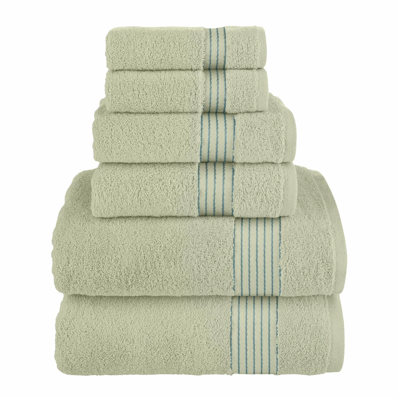 Elegant Comfort Premium Cotton 6-Piece Towel Set, Includes 2 Washcloths, 2 Hand Towels and 2 Bath Towels, 100% Turkish Cotton - Highly Absorbent and Super Soft Towels for Bathroom, Mint Green