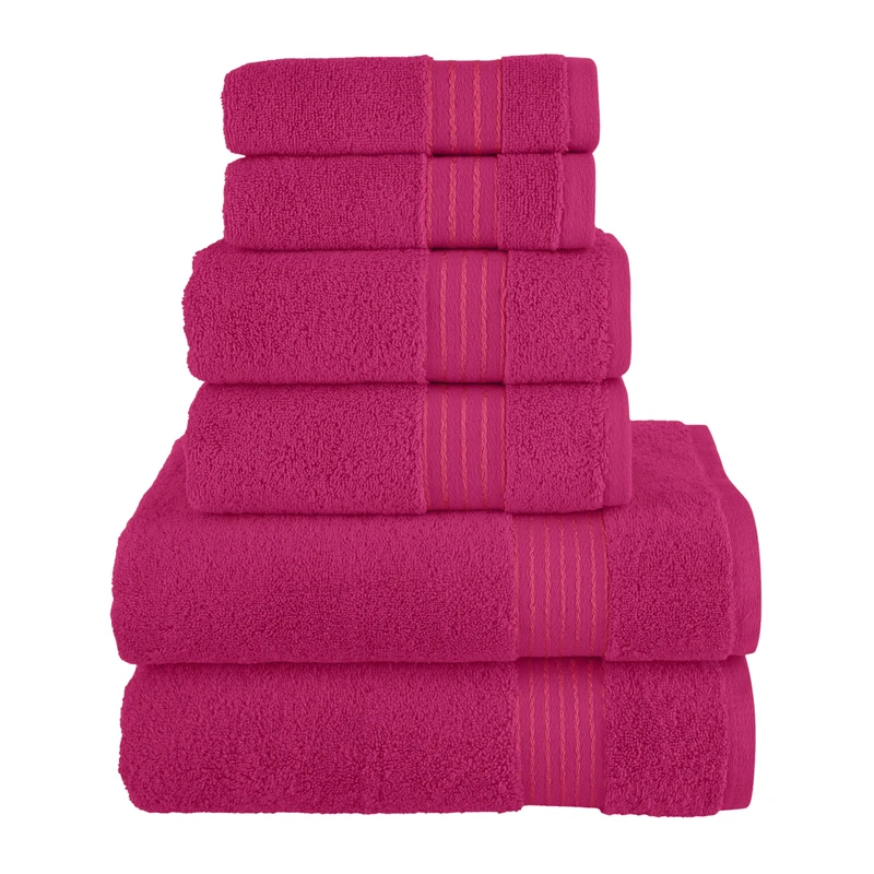 Elegant Comfort Premium Cotton 6-Piece Towel Set, Includes 2 Washcloths, 2 Hand Towels and 2 Bath Towels, 100% Turkish Cotton - Highly Absorbent and Super Soft Towels for Bathroom, Hot Pink