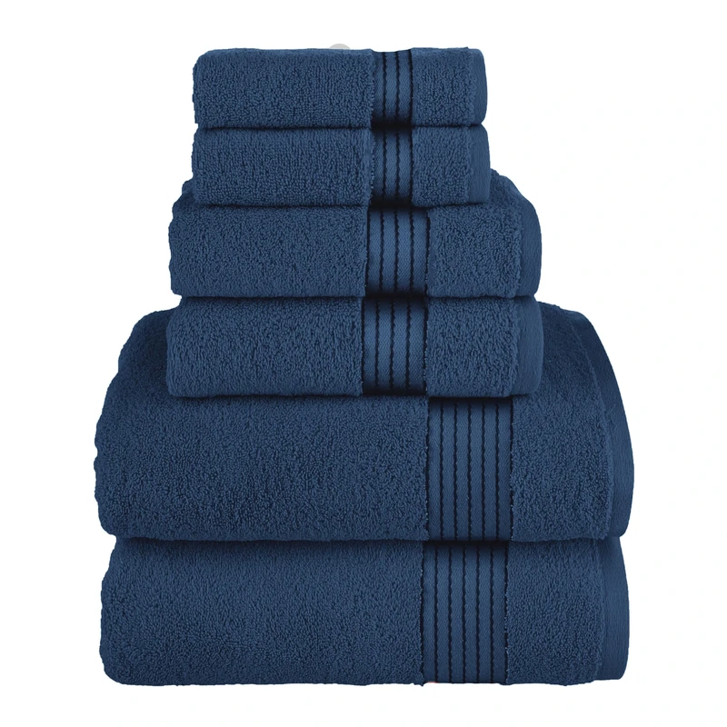 Elegant Comfort Premium Cotton 6-Piece Towel Set, Includes 2 Washcloths, 2 Hand Towels and 2 Bath Towels, 100% Turkish Cotton - Highly Absorbent and Super Soft Towels for Bathroom, Navy
