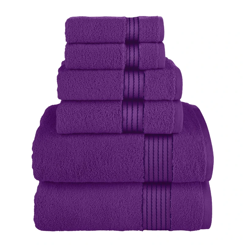 Elegant Comfort Premium Cotton 6-Piece Towel Set, Includes 2 Washcloths, 2 Hand Towels and 2 Bath Towels, 100% Turkish Cotton - Highly Absorbent and Super Soft Towels for Bathroom, Purple